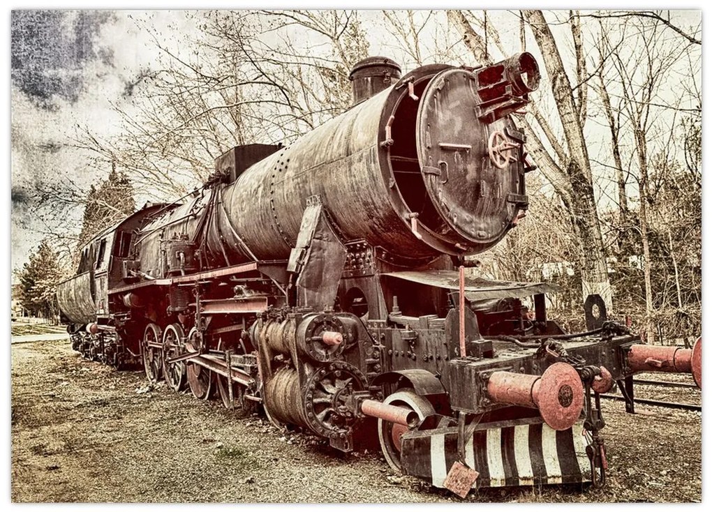 Tablou pe sticlă cu locomotivă istorică (70x50 cm)
