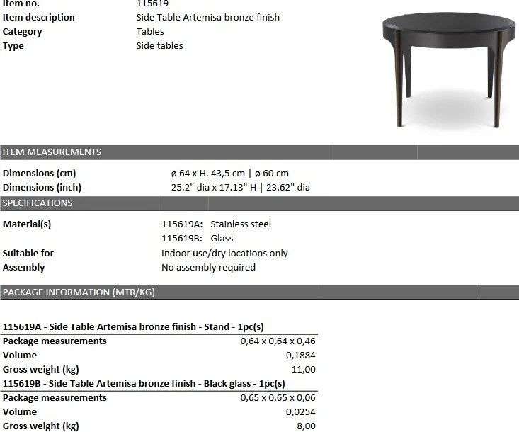 Masuta laterala design LUX Artemisa, bronz 115619 HZ