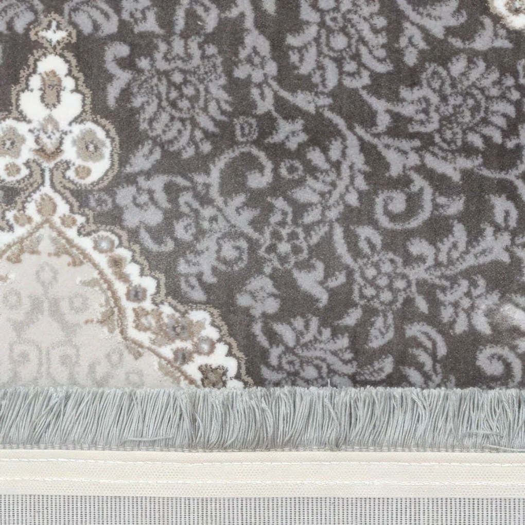 250x350 cm Covor living/dormitor, 70% Polyester și 30% Bumbac, Design Clasic Traditional, Gri, Densitate 2800 gr/m2