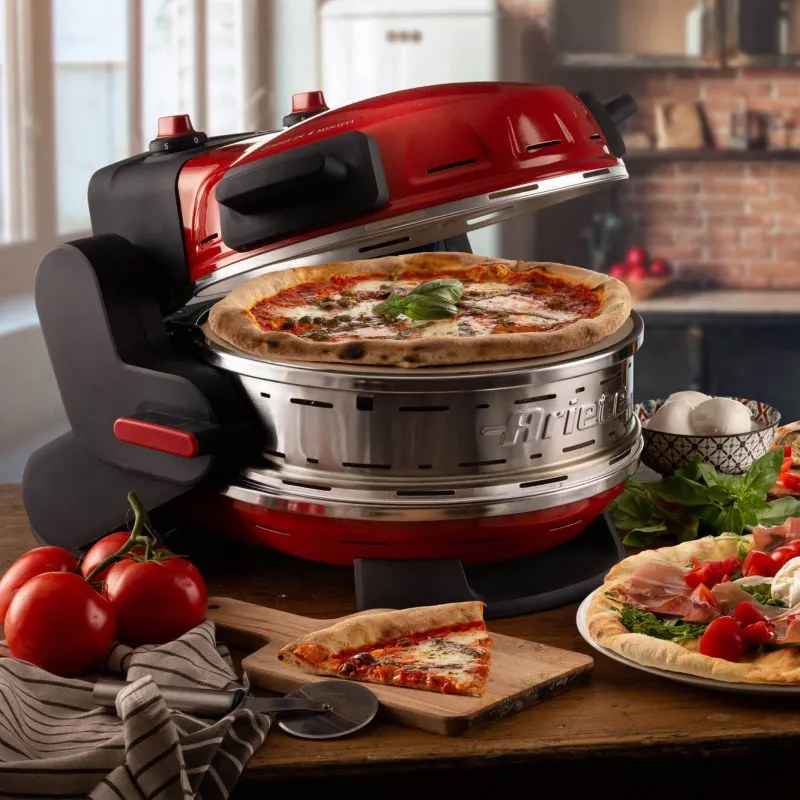 Cuptor dublu pentru pizza Ariete PIZZERIA 0927/00, 2300W, 32 cm, 2 termostate pana la 400C, 5 trepte, 2 placi de piatra, Acoperire antiaderenta, Rosu