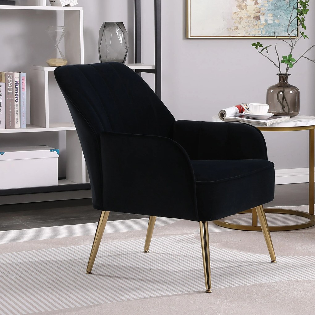 Fotoliu de salon din catifea, Design ergonomic, Negru