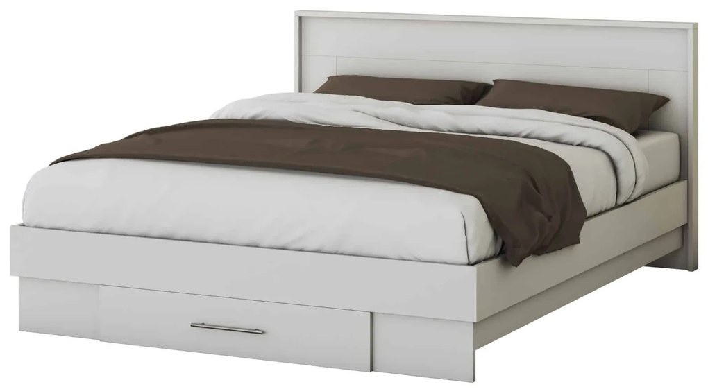 Pat Beta cu Noptiere, Alb, 160x200 cm, suport saltea inclus