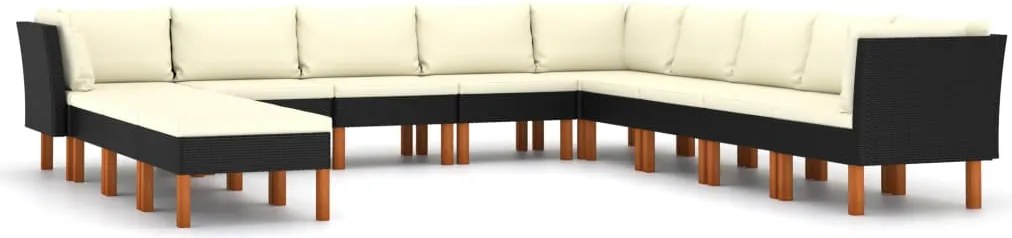 vidaXL Set mobilier de grădină cu perne, 12 piese, negru, poliratan