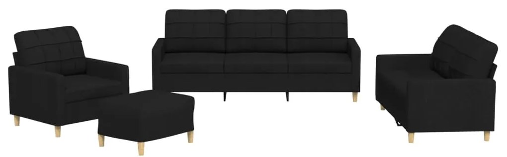 3201254 vidaXL Set de canapele cu perne, 4 piese, negru, textil