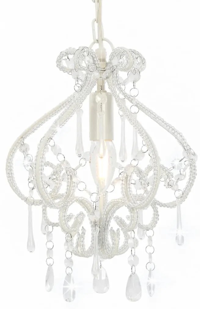 vidaXL Candelabru cu mărgele, alb, rotund, E14