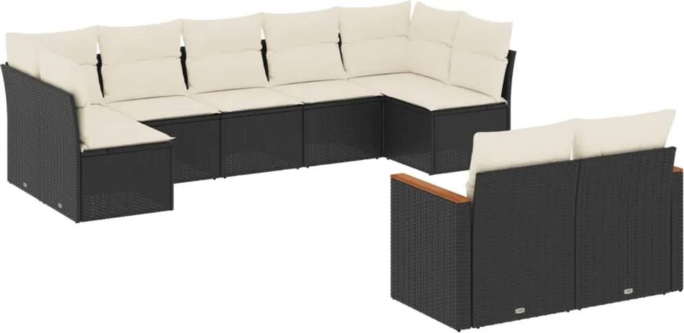 vidaXL Set mobilier de grădină cu perne, 9 piese, negru, poliratan