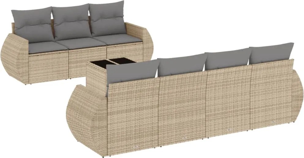 vidaXL Set canapele de grădină, 8 piese, cu perne, bej, poliratan