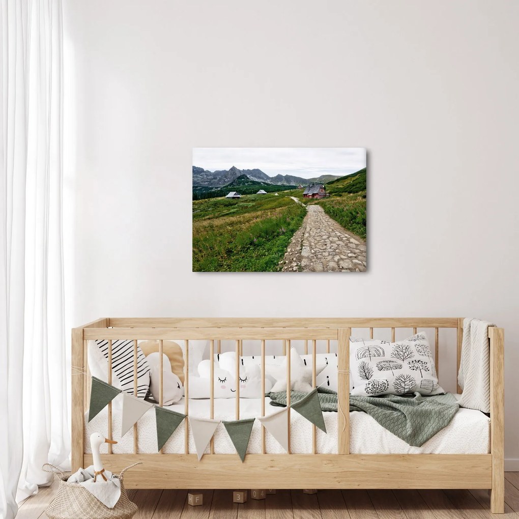 Tablou - Peisaj montan cu case (70x50 cm)