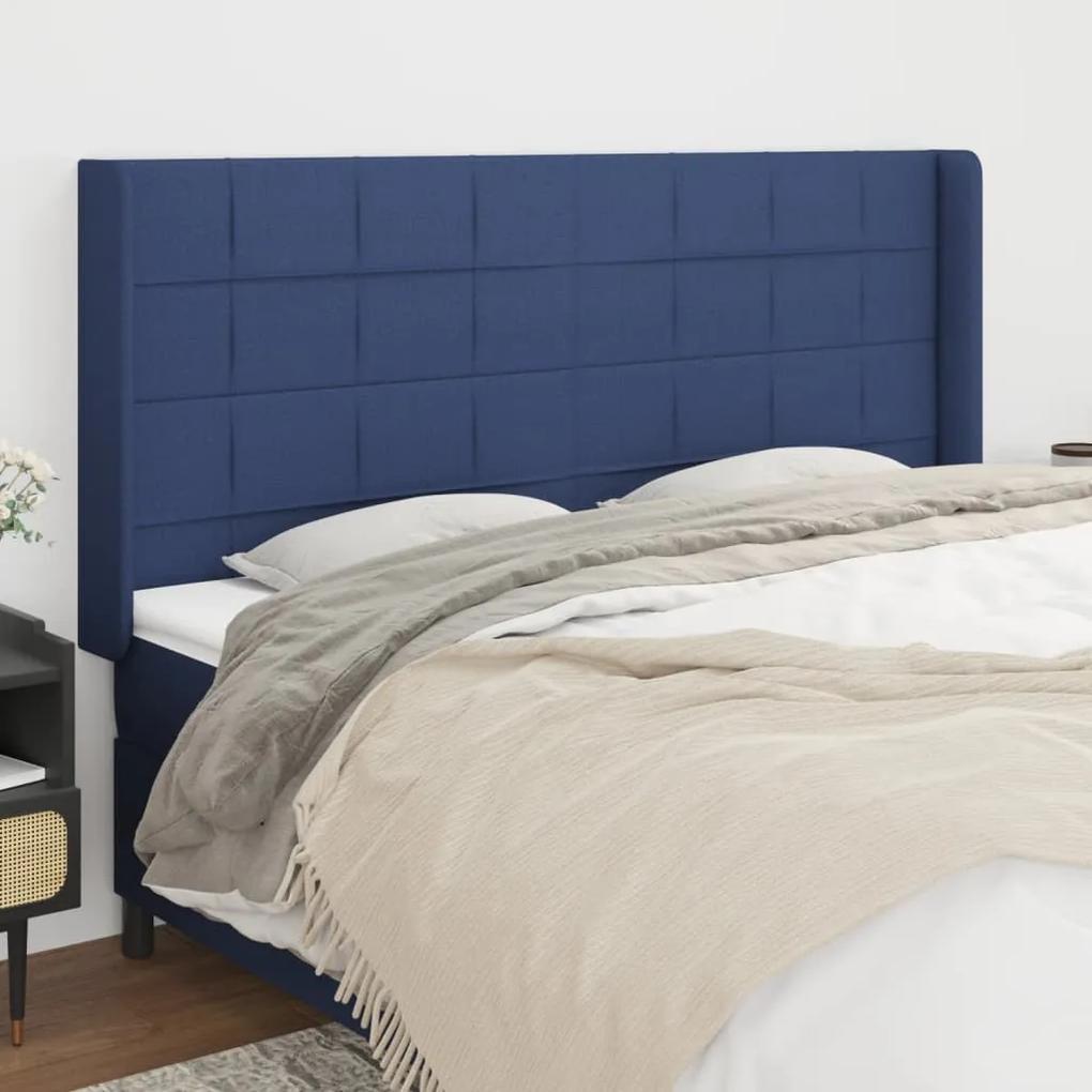 3119608 vidaXL Tăblie de pat cu aripioare, albastru, 203x16x118/128 cm, textil