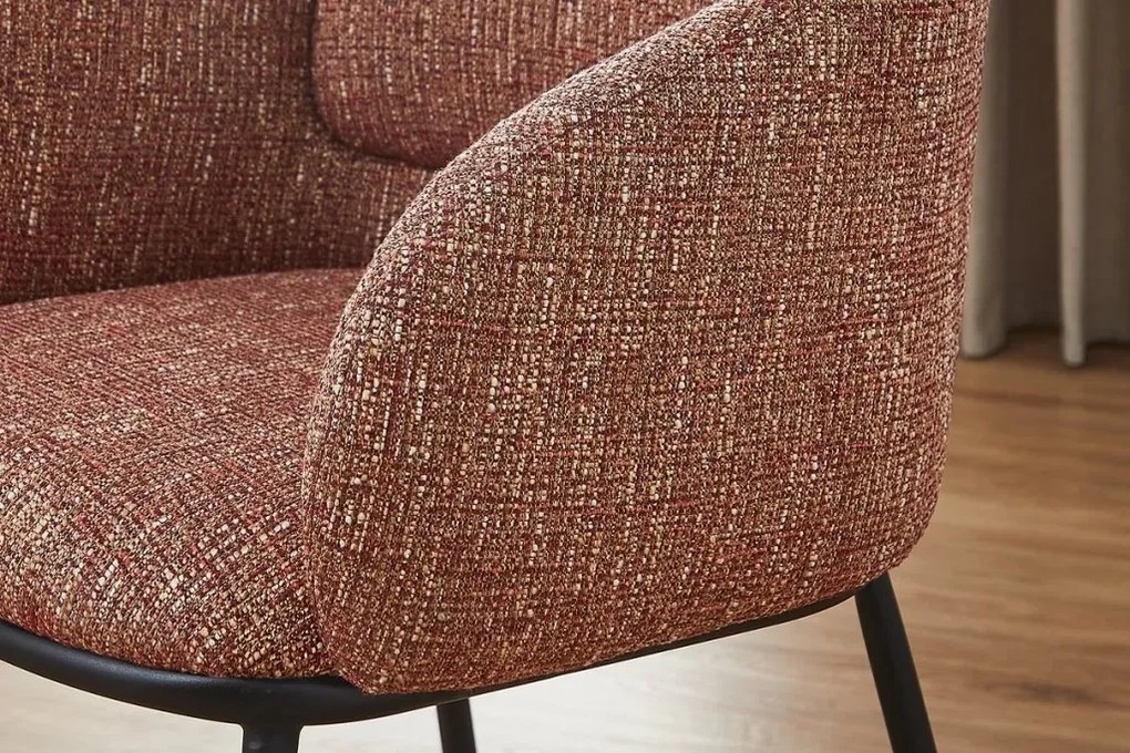 Scaun cu cotiere FLORENZ, material textil rosu ruginiu