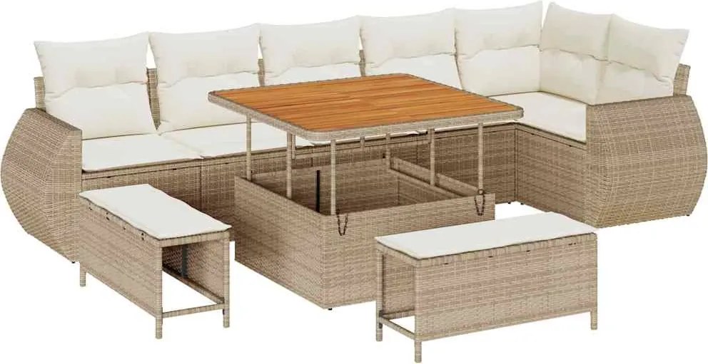 vidaXL Set de canapele pentru grădină cu pernă 9 pcs bej și crem