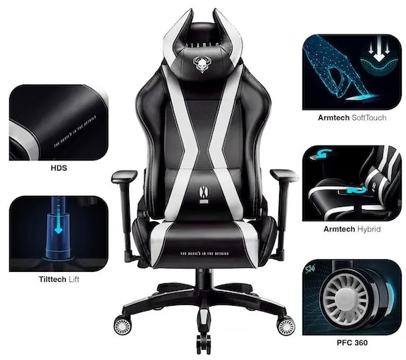 Scaun gaming Diablo X-Horn 2.0 Normal Size: Negru-alb Diablochairs