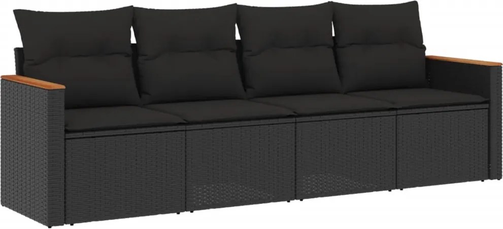 vidaXL Set mobilier de grădină cu perne, 4 piese, negru, poliratan