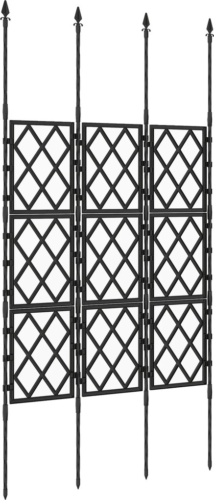 Outsunny Suport pentru Plante Cățărătoare Înalt Pliabil, Grilaj pentru Cățărătoare din Grădină din Oțel cu Decorațiuni, pentru Roșii, Flori, Mazăre, Legume, Montaj DIY, 85x197 cm, Negru | Aosom Romania