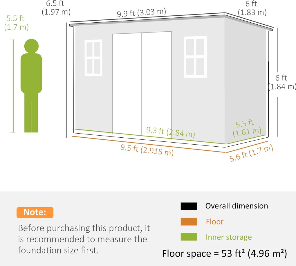 Outsunny Căsuță de Grădină pentru Depozitare Unelte 4.96m² Gri | Aosom Romania