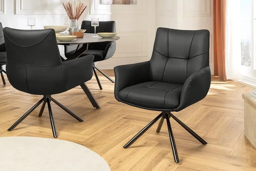 Set de 2 scaune pivotante SIGNATURE piele naturala neagra