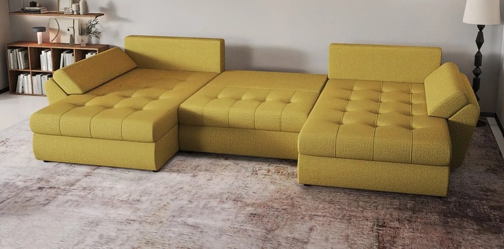 Colțar extensibil dumonde cu ladă de depozitare si sezut confortabil din spuma high-density, Loana U Enjoy Melon 355x185 cm