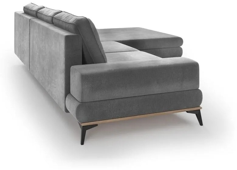 Colțar extensibil cu tapițerie de catifea și șezlong pe partea dreaptă Windsor & Co Sofas Astre, gri