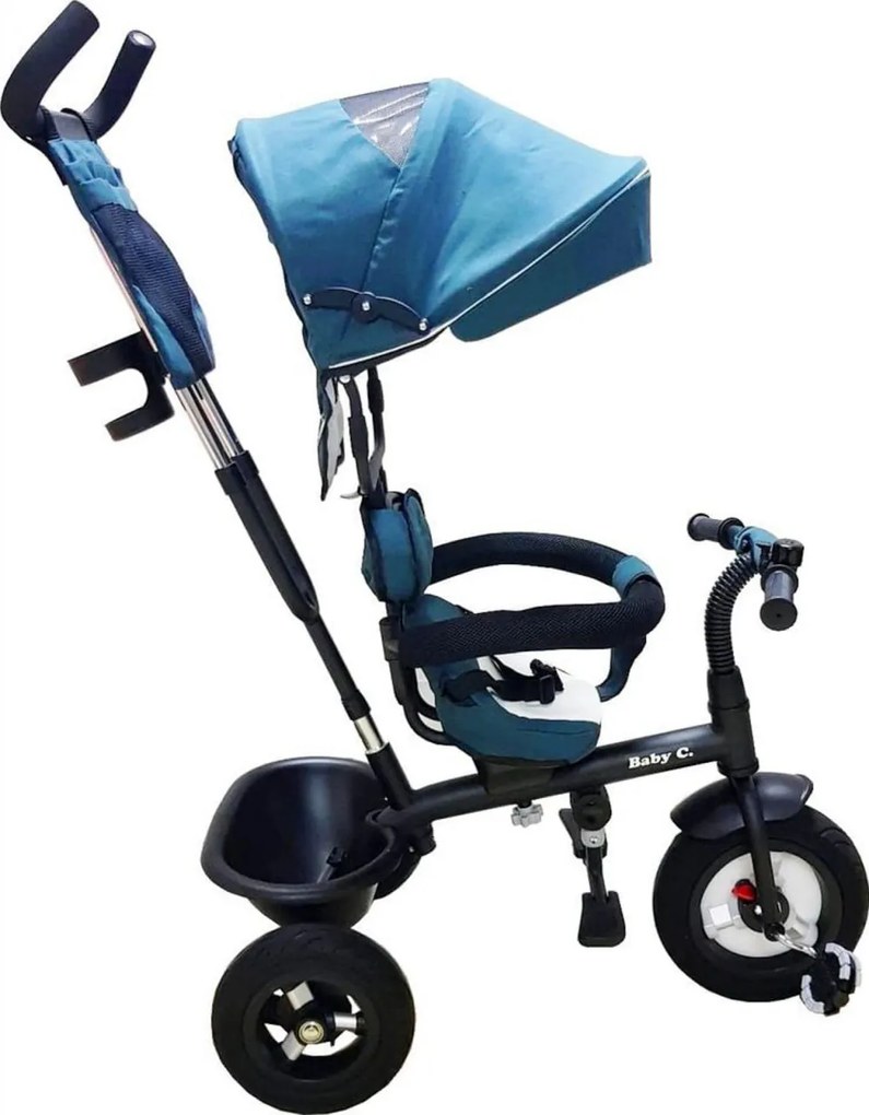 Tricicleta cu copertina Baby Care™ My first Trike , roti cauciuc, pedale si maner pentru parinti, scaun reversibil cu invartire 360 grade , cadru