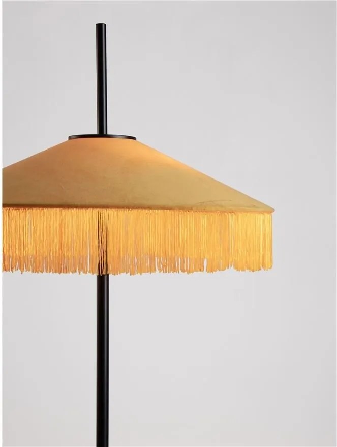 Lampadar cu abajur din catifea si franjuri galben mustar VELVY