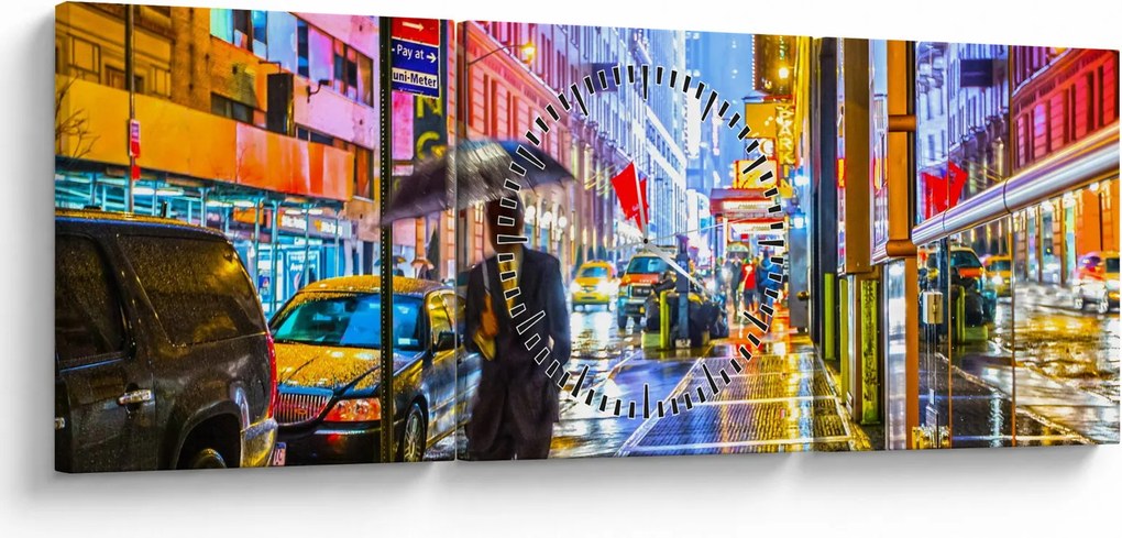 Tablou - Oraș în lumina neoanelor (cu ceas) (90x30 cm)