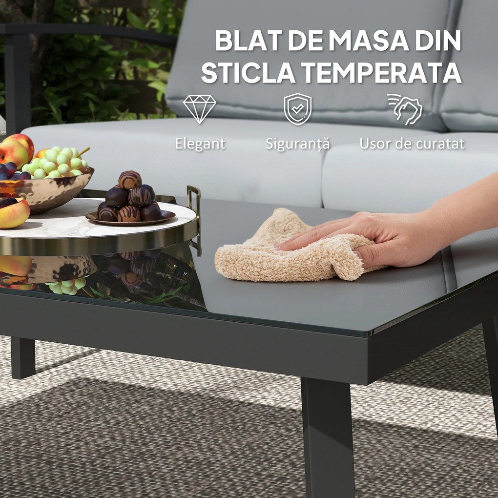 Outsunny Set de Mobilier de Grădină din 4 Piese, cu Canapea, 2 Fotolii și Măsuță de Cafea, 127x74x80 cm, Gri Cărbune | Aosom Romania
