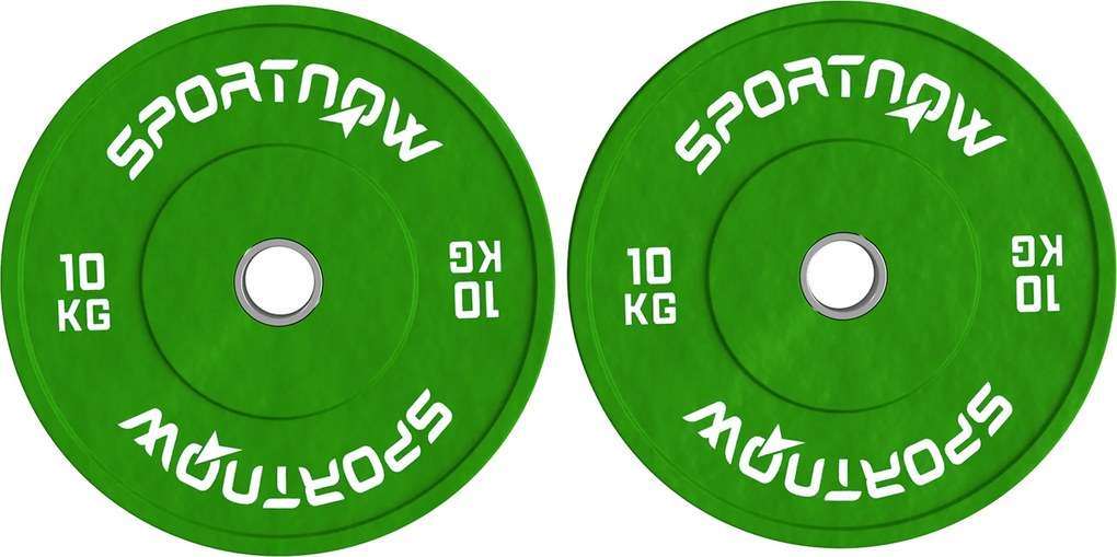 SPORTNOW Set de 2 Discuri Greutăți 2x10 kg din Cauciuc, cu Gaură de 5 cm pentru Gantere și Grijuri, Ø45x4 cm, Verde | Aosom Romania