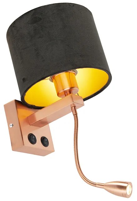 Lampa de perete moderna din cupru cu abajur din catifea neagra - Brescia