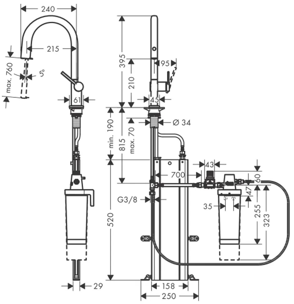 Baterie chiuveta bucatarie crom lucios cu filtru de apa Hansgrohe Aqittura M91 76800000 Crom lucios