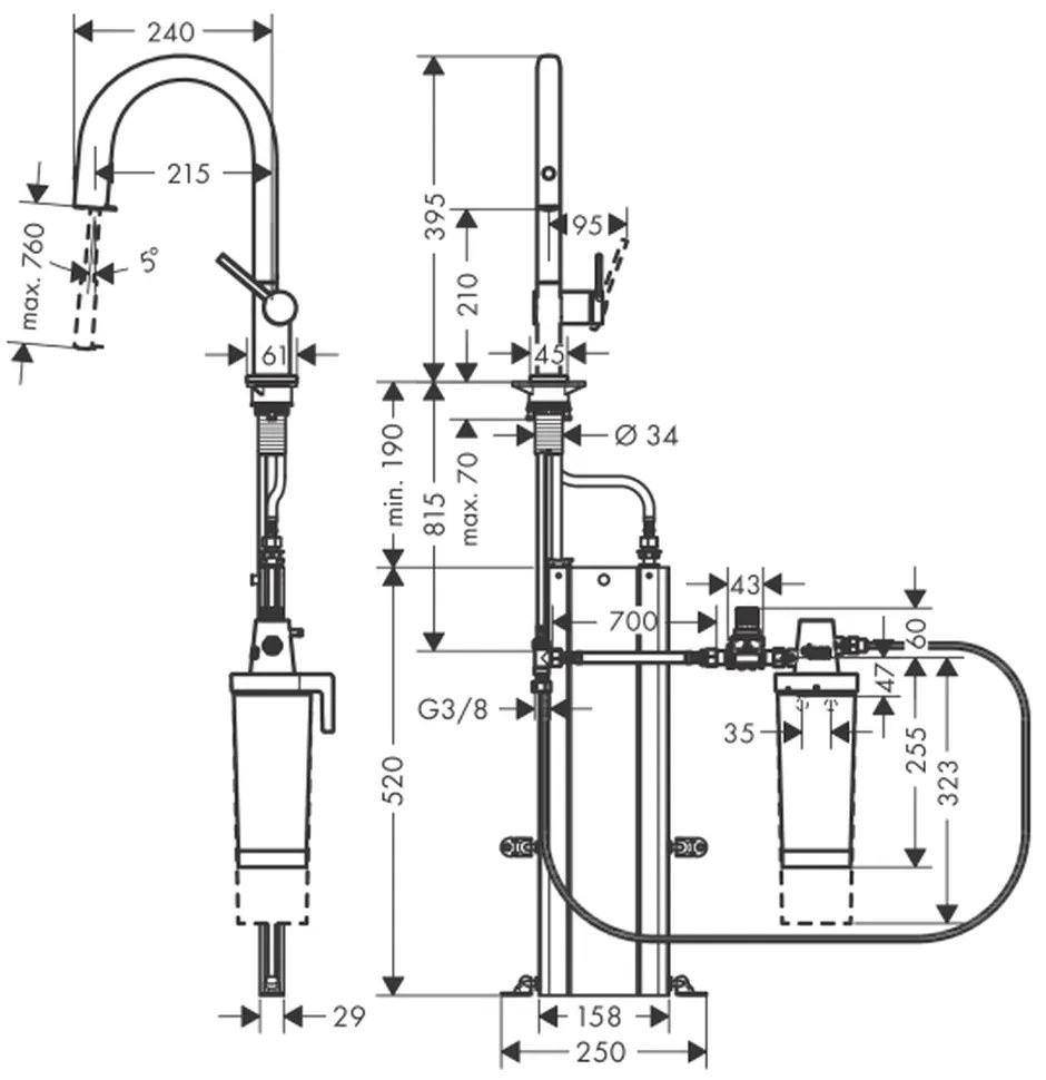 Baterie chiuveta bucatarie neagra cu filtru de apa Hansgrohe Aqittura M91 76800670 Negru mat