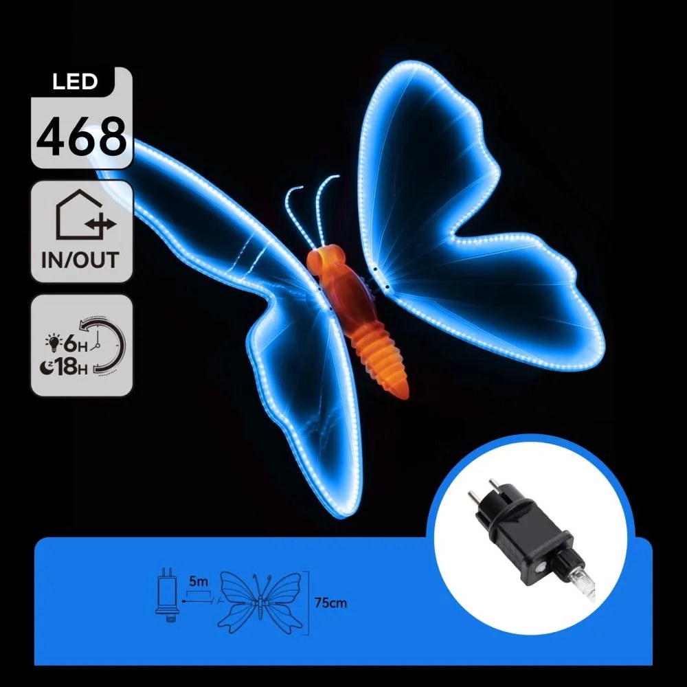 Aigostar - Decorațiune LED pentru exterior 468xLED 75 cm IP44 fluture/albastru