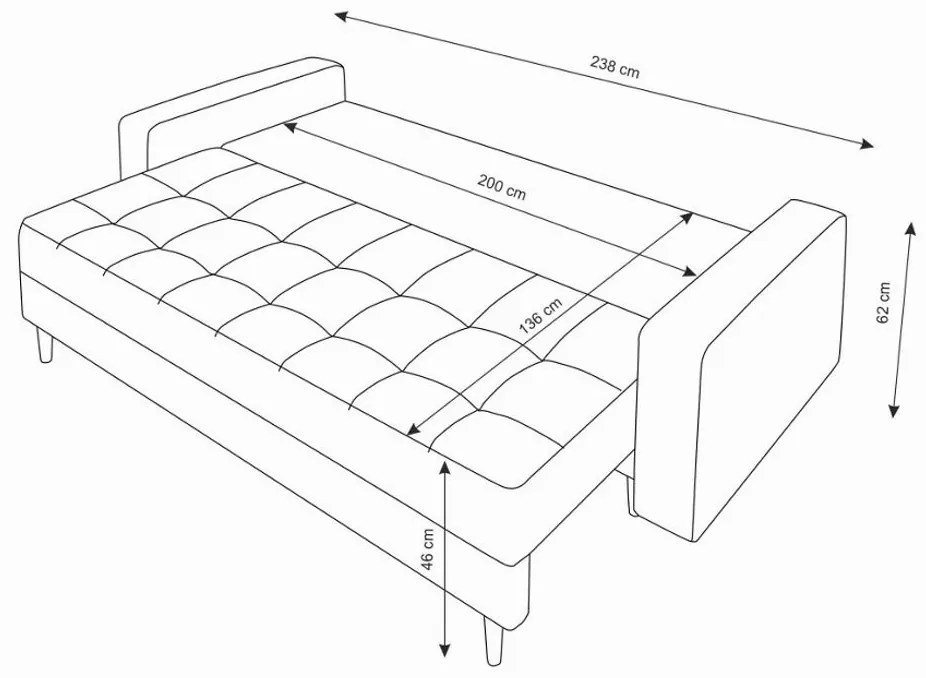 Supermobel Canapea extensibilă tapițată PRIMA, 238x90x91, itaka 48