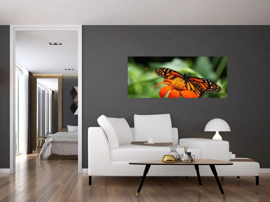 Tablou cu fluture pe floare (120x50 cm)