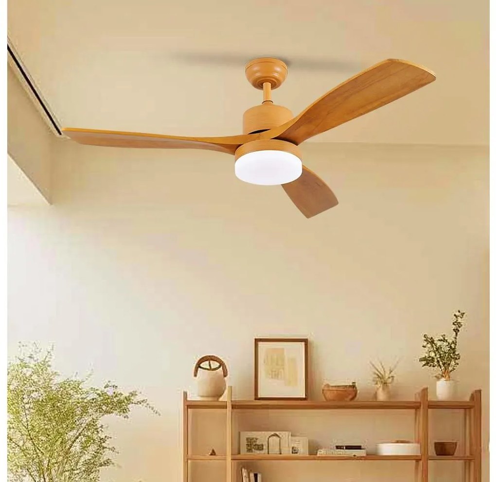 ZEVENTI - Ventilator de tavan MARE LED, 24W/230V, Wi‑Fi Tuya, finisaj stejar + telecomandă