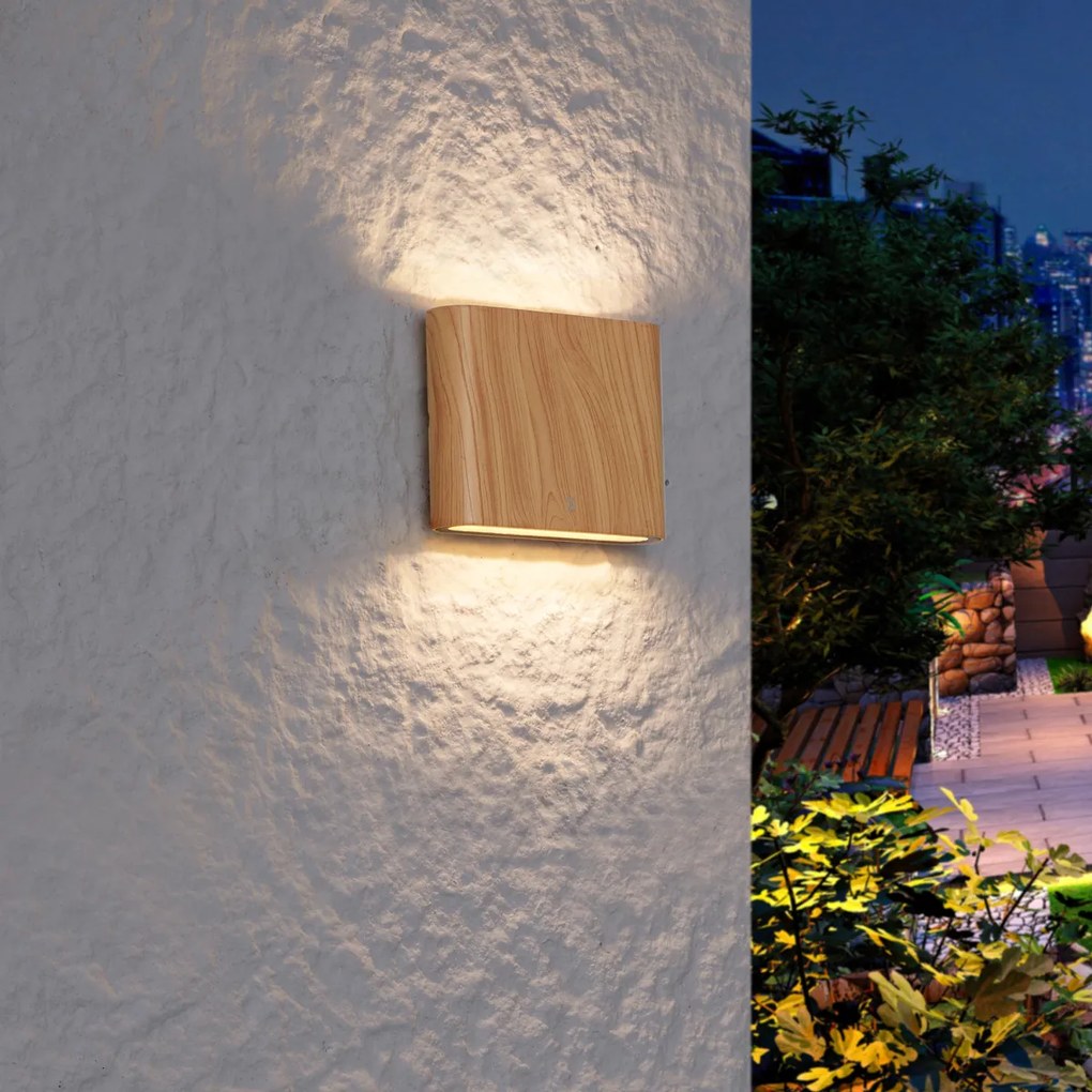 Lampă de perete de exterior scandinavă, aspect lemn, 11,5 cm, cu LED integrat, IP65 - Batt