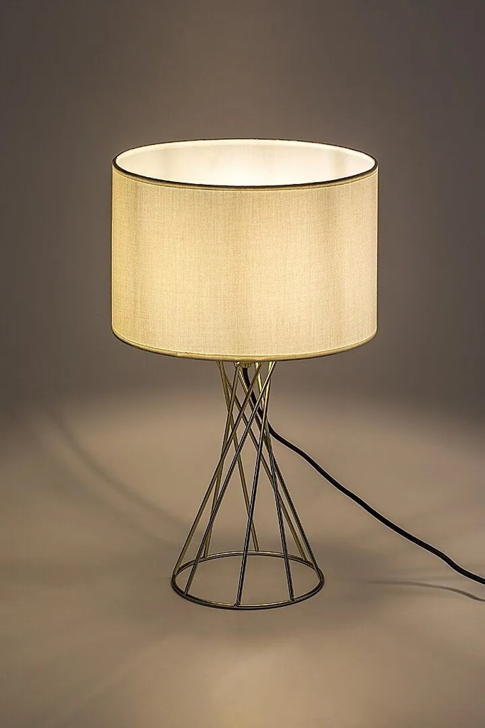 Veioza/Lampa de masa metal auriu abajur alb Nivra