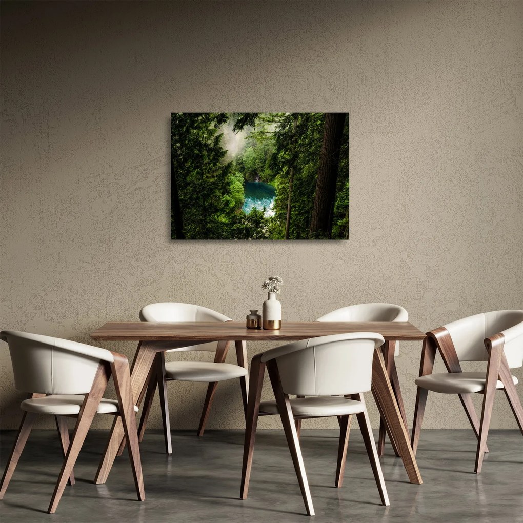 Tablou pe sticlă - Fereastra între copaci (70x50 cm)