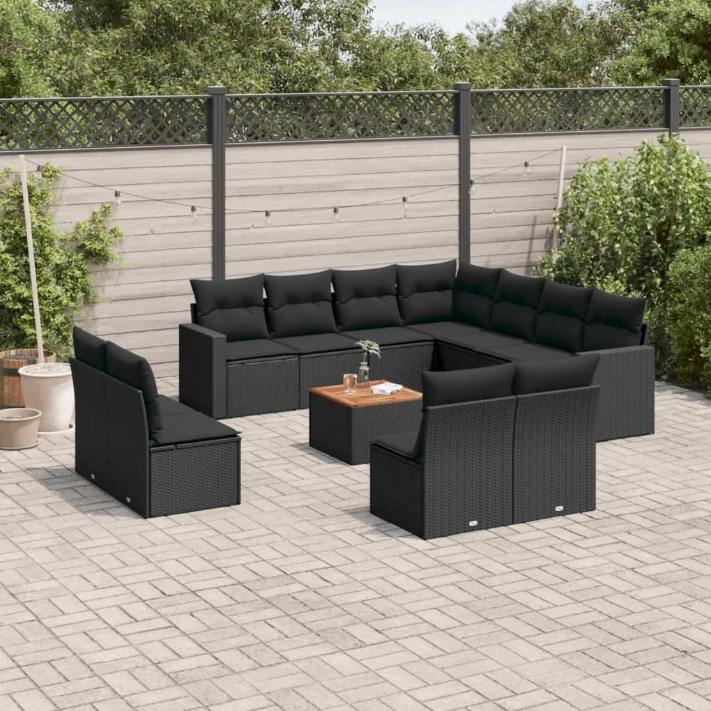 vidaXL Set canapele de grădină, 12 piese, cu perne, negru, poliratan