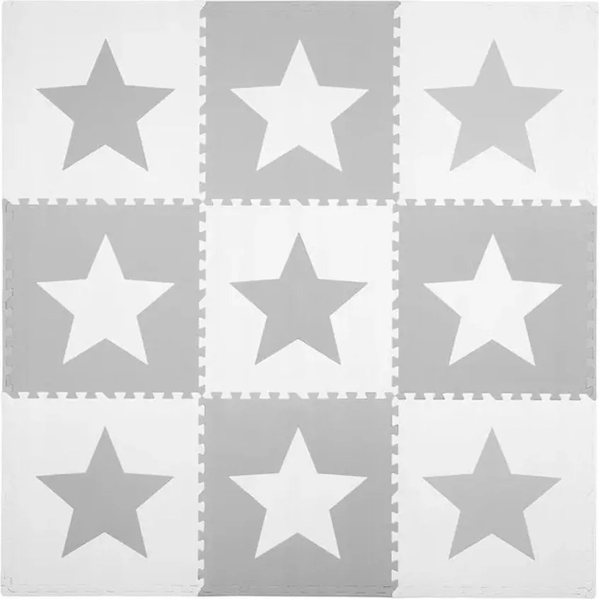 1 x Covoras puzzle din spuma pentru copii, Ricokids, 180x180cm, 9 piese, Star Grey