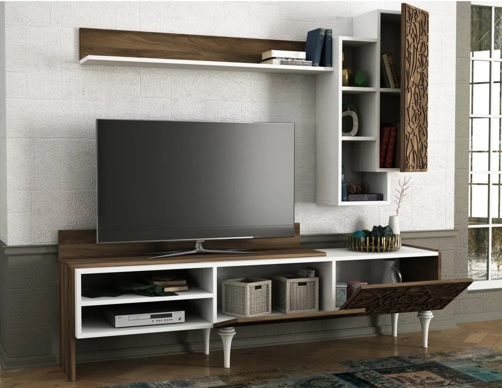 Comoda TV Lenti - Alb, Walnut