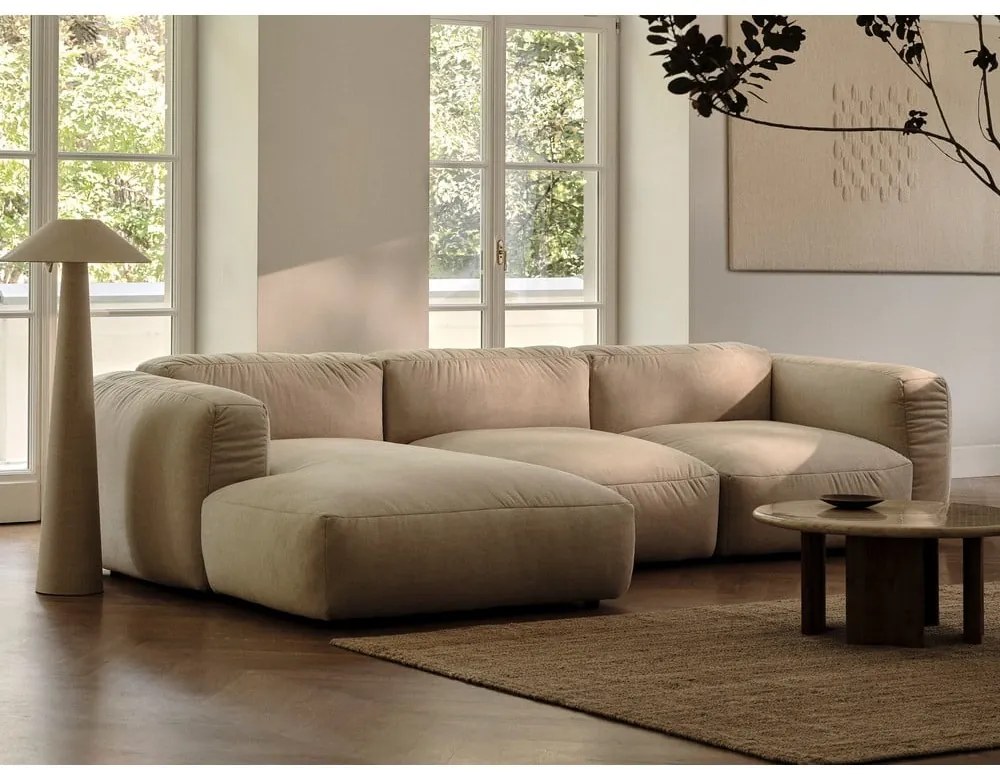 Modul pentru canapea modulară bej cu tapițerie din catifea (de mijloc) Martina – Micadoni