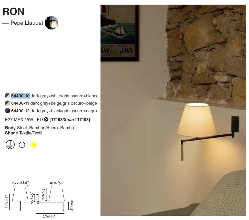 Aplica moderna directionabila design elegant RON gri inchis/alb