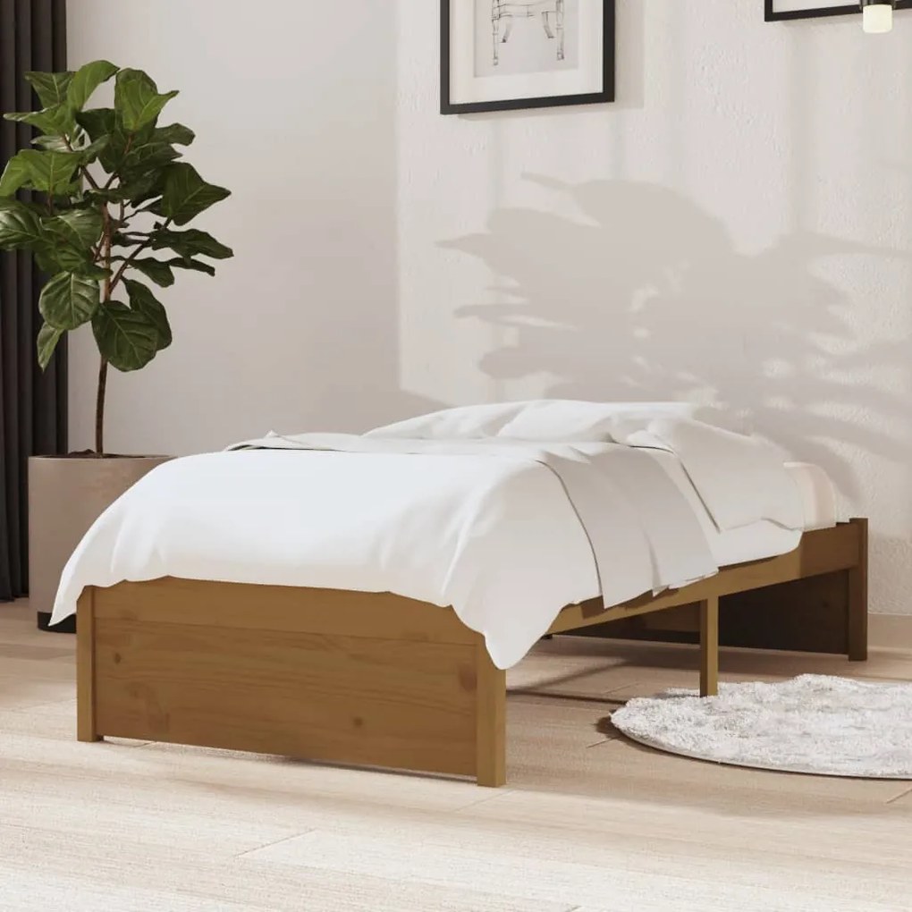 814912 vidaXL Cadru de pat mic single, maro miere, 75x190 cm, lemn masiv