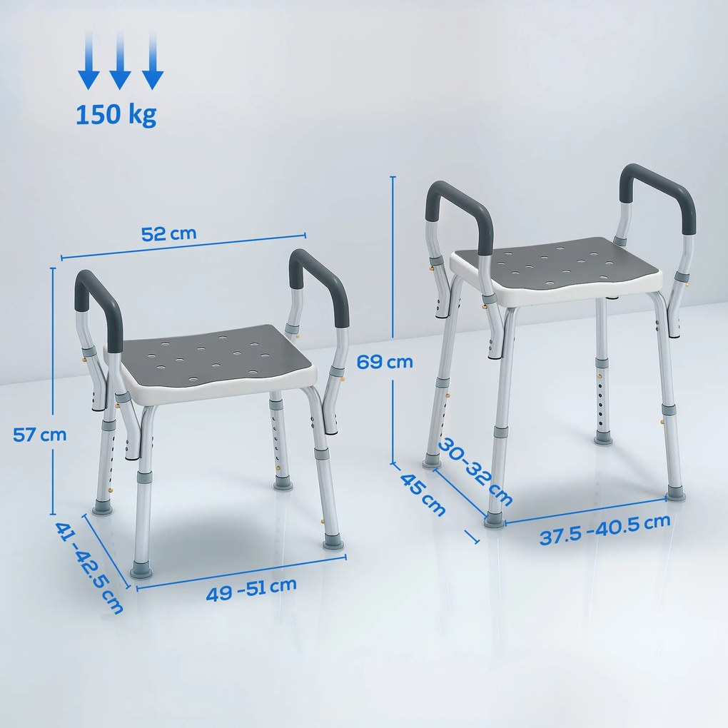 HOMCOM Scaun Reglabil de Duș cu Mânere, Multicolor | Aosom Romania