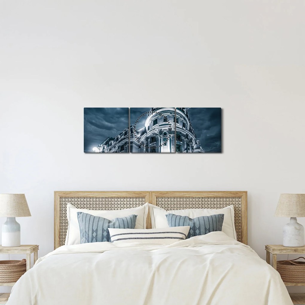Tablou cu arhitectură în întuneric (cu ceas) (90x30 cm)