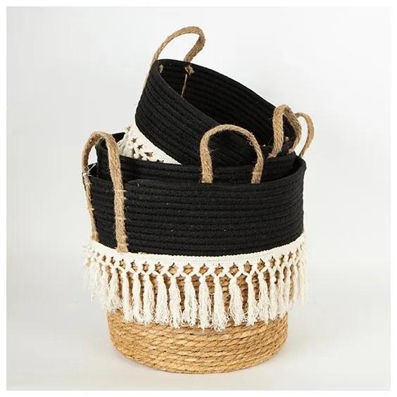SET 2x coș împletit bej/negru/alb