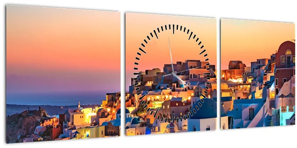 Tablou - Santorini în amurg (cu ceas) (90x30 cm)
