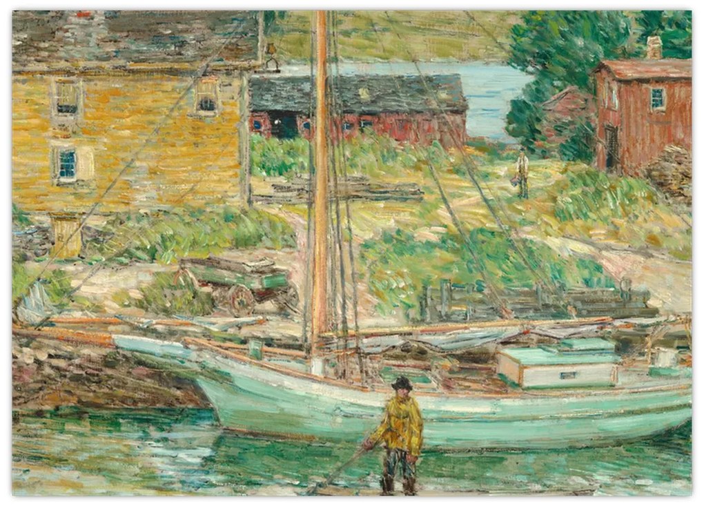 Tablou pe sticlă - Childe Hassam, Oyster Sloop, Cos Cob, reproducere (70x50 cm)