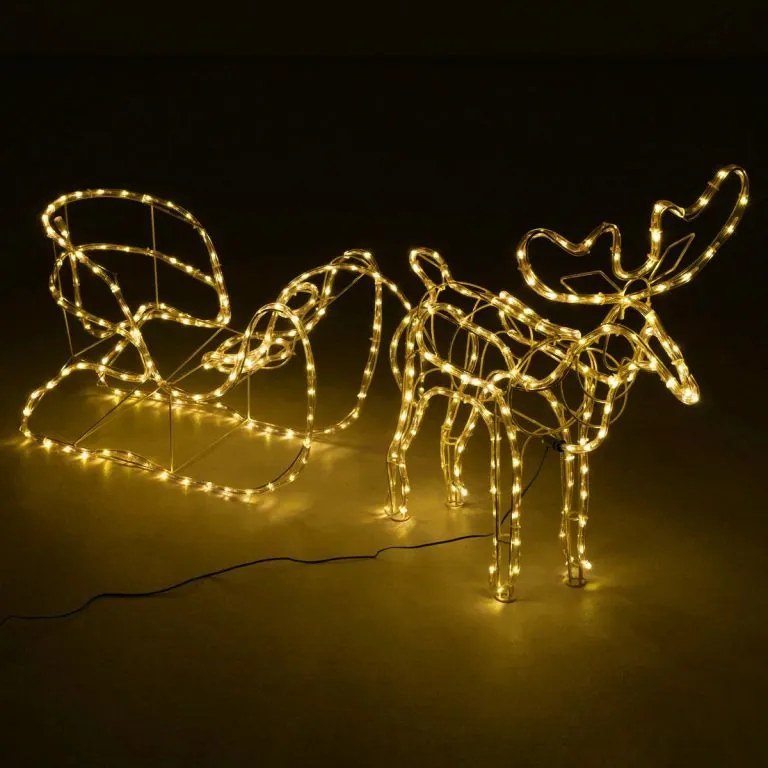 Decor de Crăciun ren cu sanie, alb cald, 140 cm