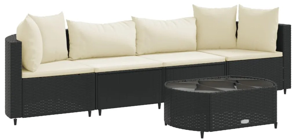 3308368 vidaXL Set mobilier de grădină cu perne, 5 piese, negru, poliratan